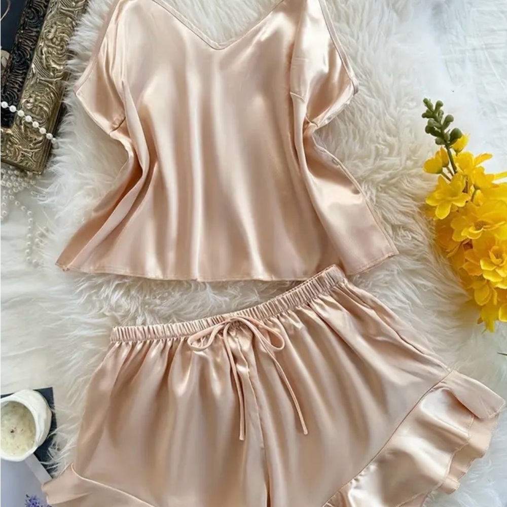 Brand New Elegant Satin Sleepwear Set in Cream